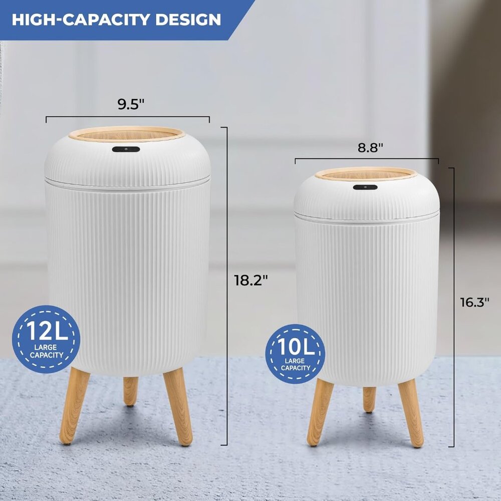 Pukomc 2 pk Smart Sensor Trash Can 3 Gallon + 2.6 Gallon Hand Free Touchless - Picture 2 of 7